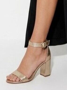 Ann Taylor Gold Block Heel Sandals 10 Metallic Leather